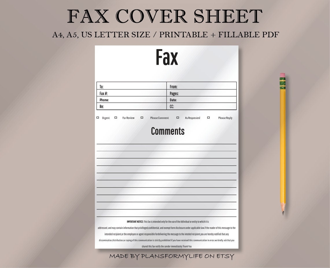 Fax Cover Sheet Printable Fax Transmittal Small Business Forms Fax Cover Sheet Form business Tax Form Fax Message Sheet A4 A5 US Letter Etsy