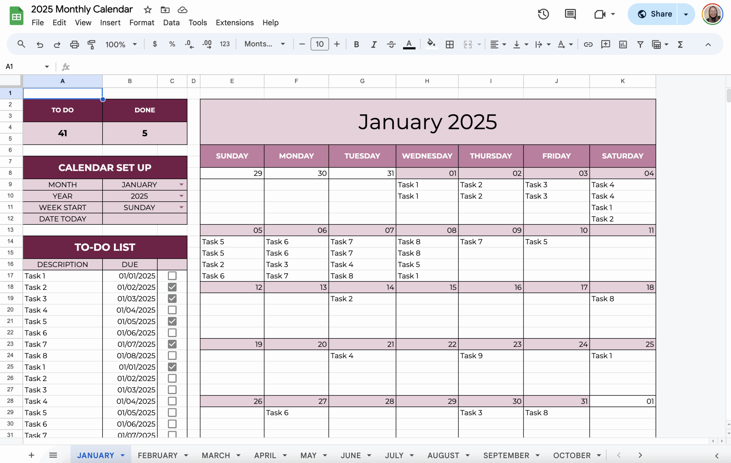 October 2025 Calendar Google Sheets
