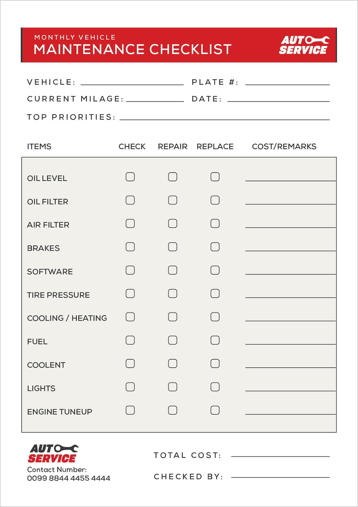 Free Car Service Monthly Maintenance Checklist Template Ai U0026 PDF Free Car Service Monthly Maintenance Checklist Template Ai U0026 PDF