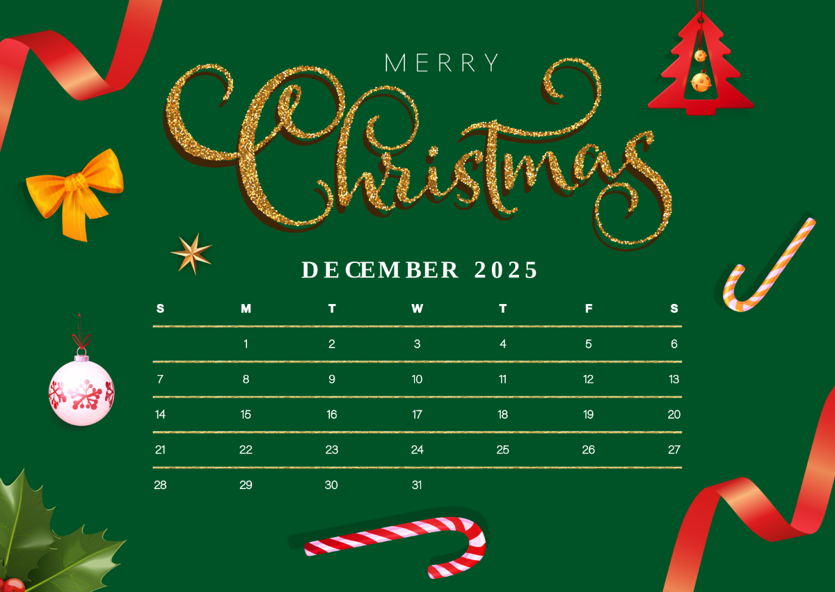 Template For December 2025 Calendar