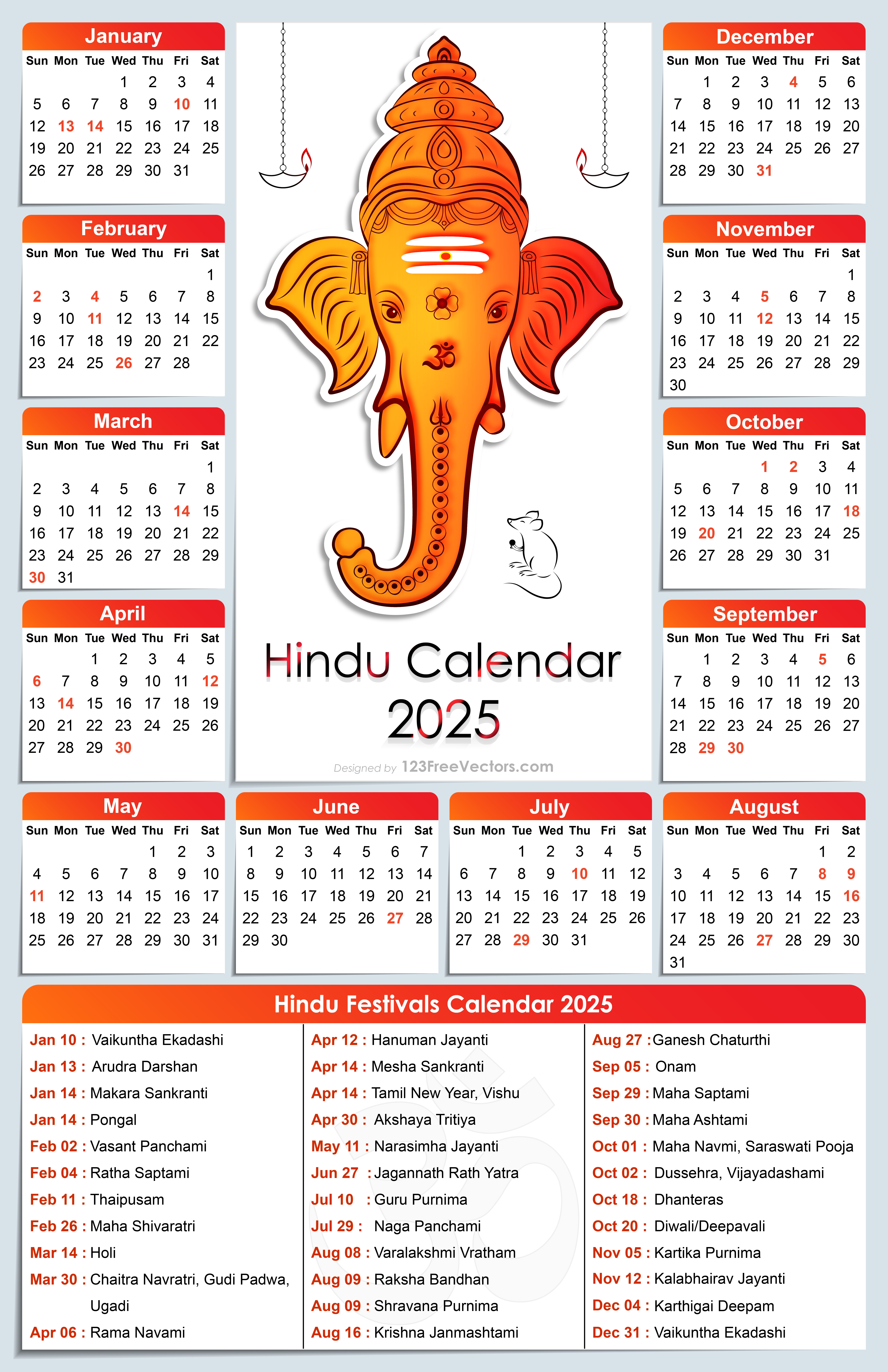 August 2025 Indian Calendar