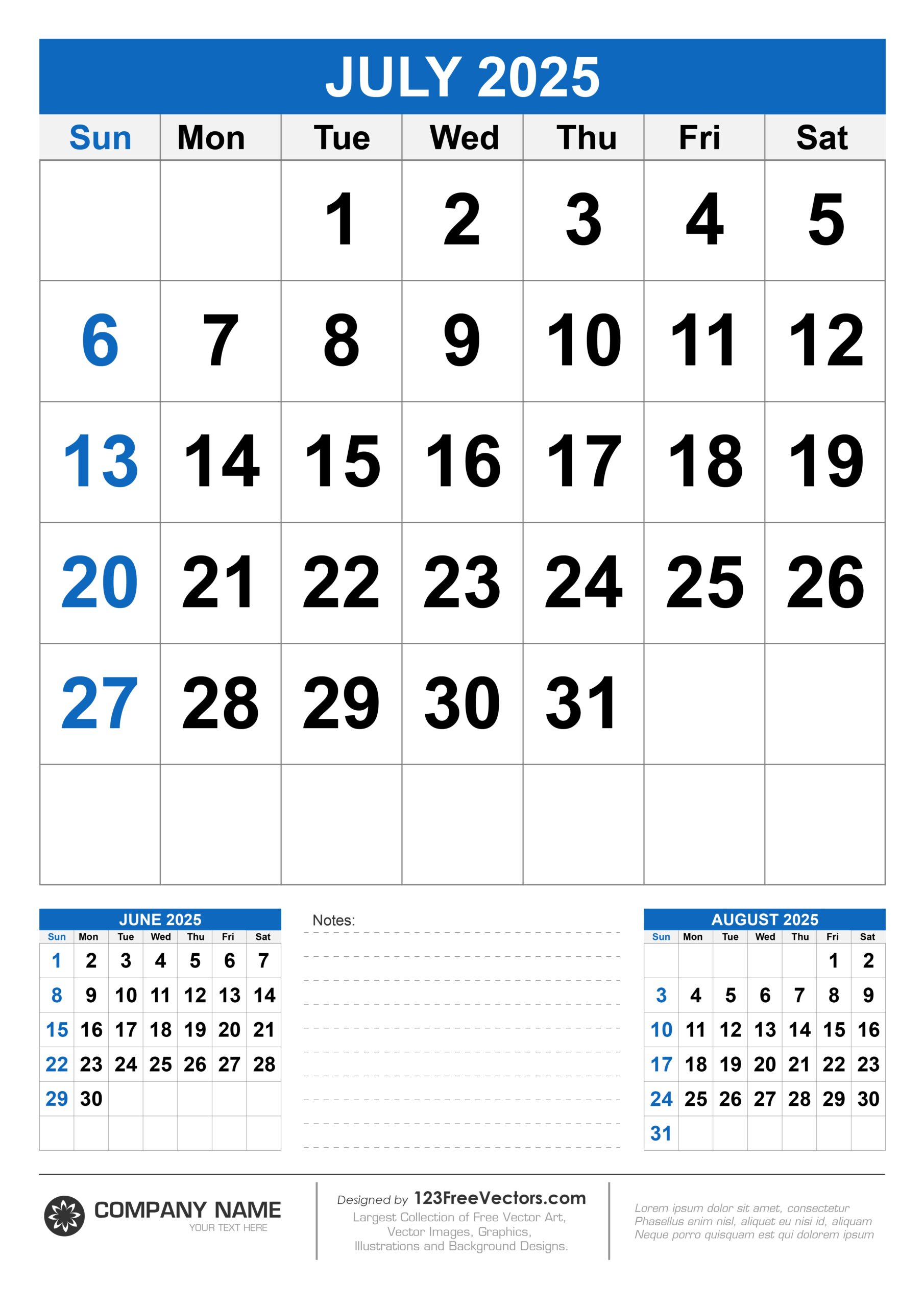 Free Download Wall Calendar July 2025