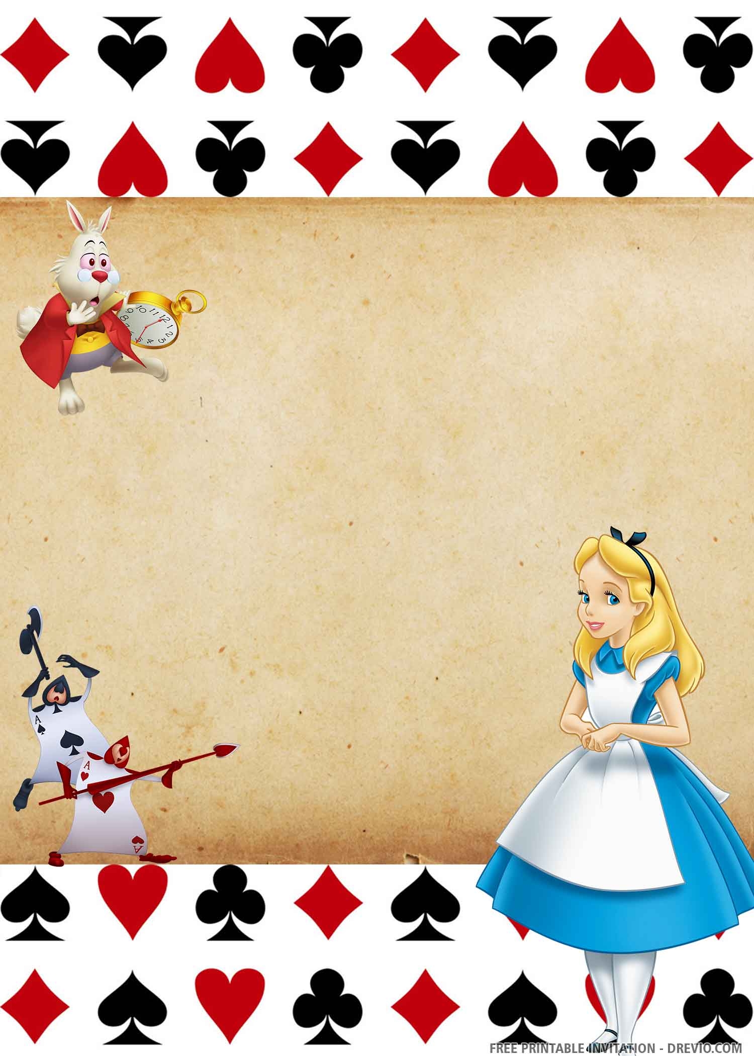 FREE PRINTABLE Alice In The Wonderland Birthday Invitation 