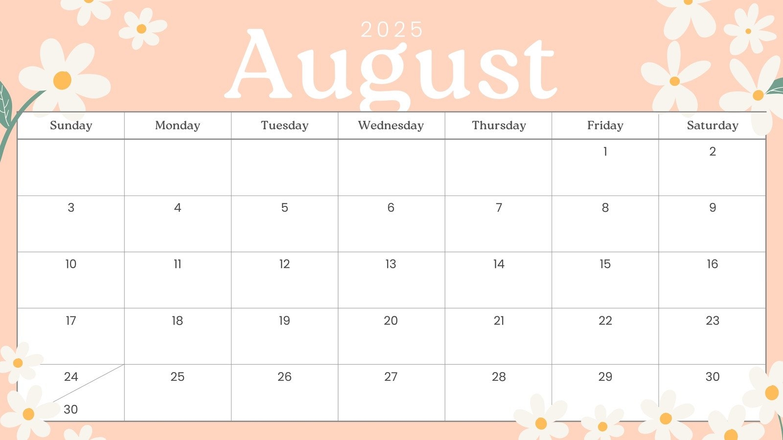 August 2025 Calendar Spreadsheet