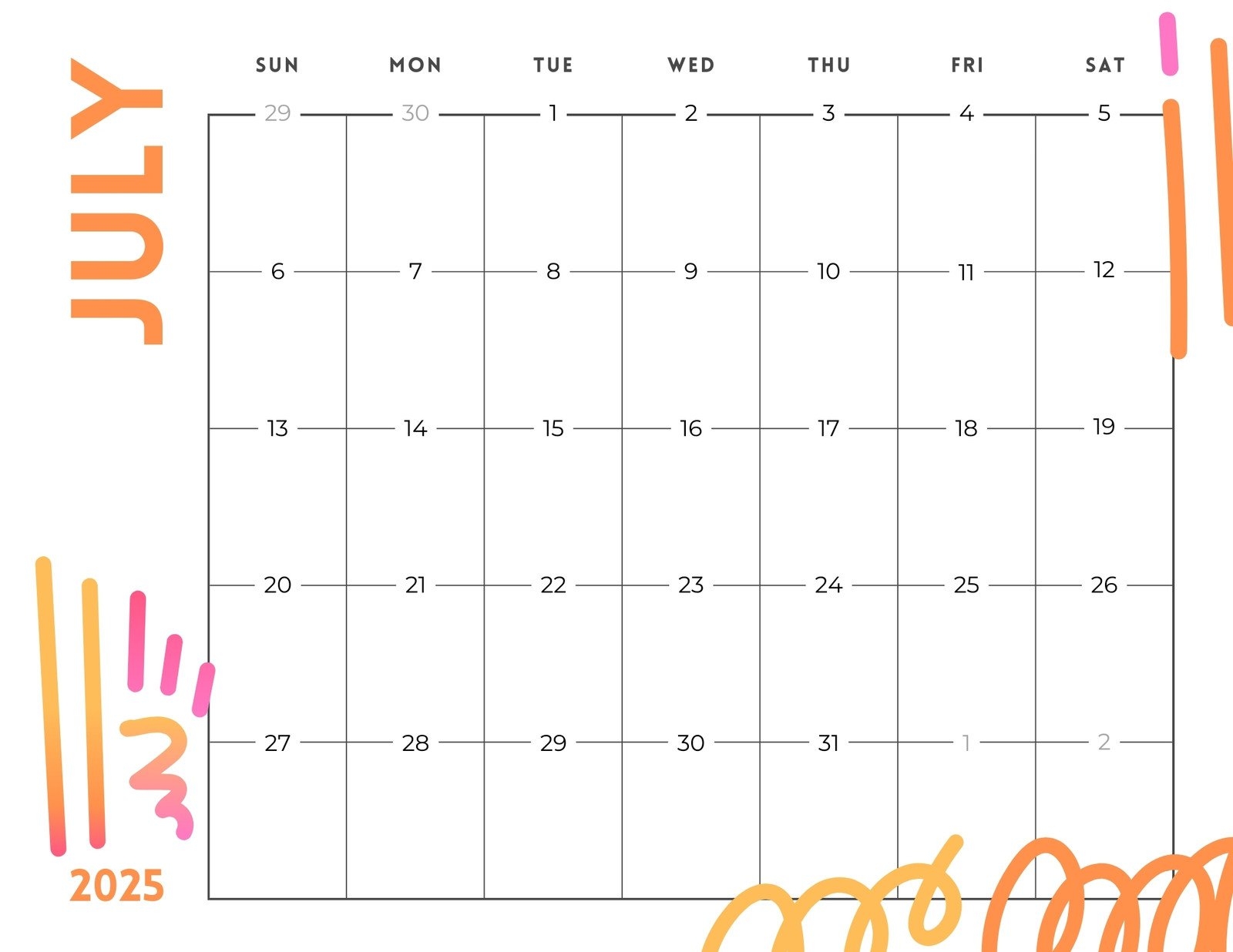 Free Printable Custom July 2025 Calendar Templates Canva Free Printable Custom July 2025 Calendar Templates Canva