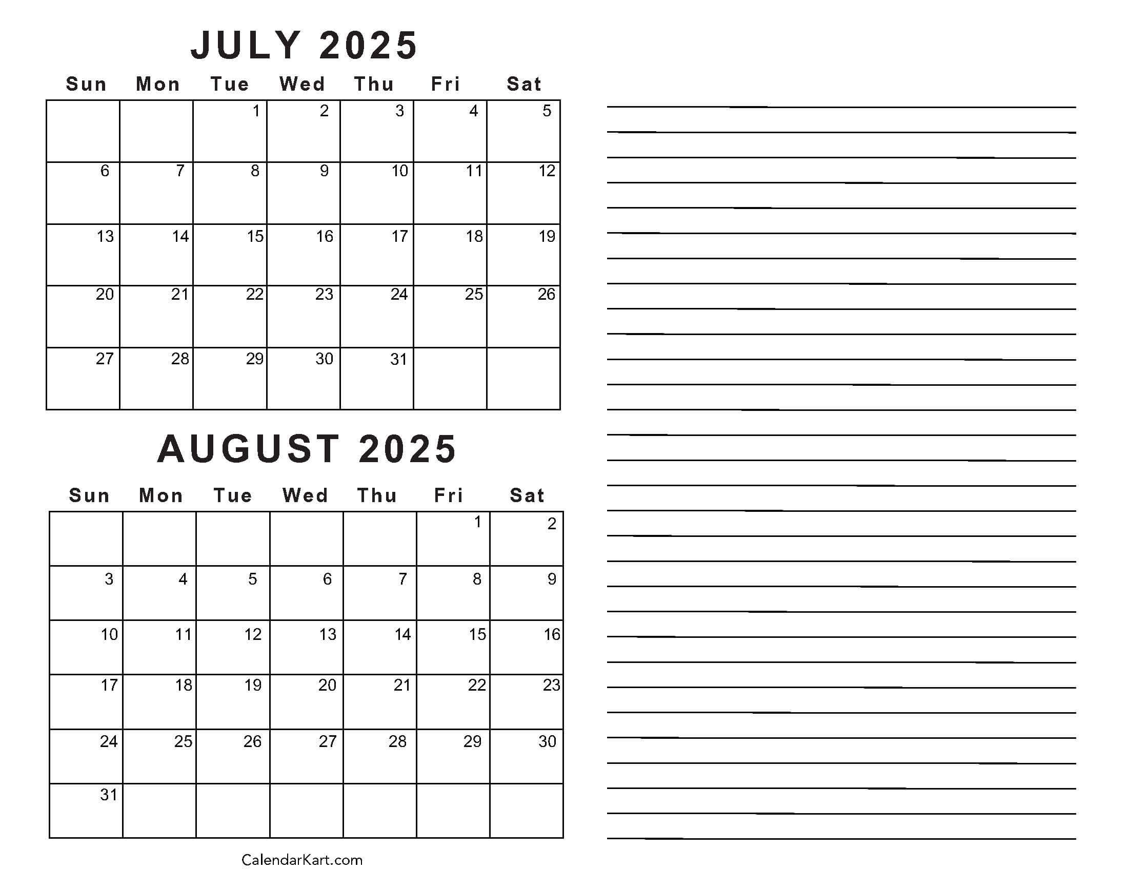 Free Printable July August 2025 Calendar Calendarkart Free Printable July August 2025 Calendar Calendarkart