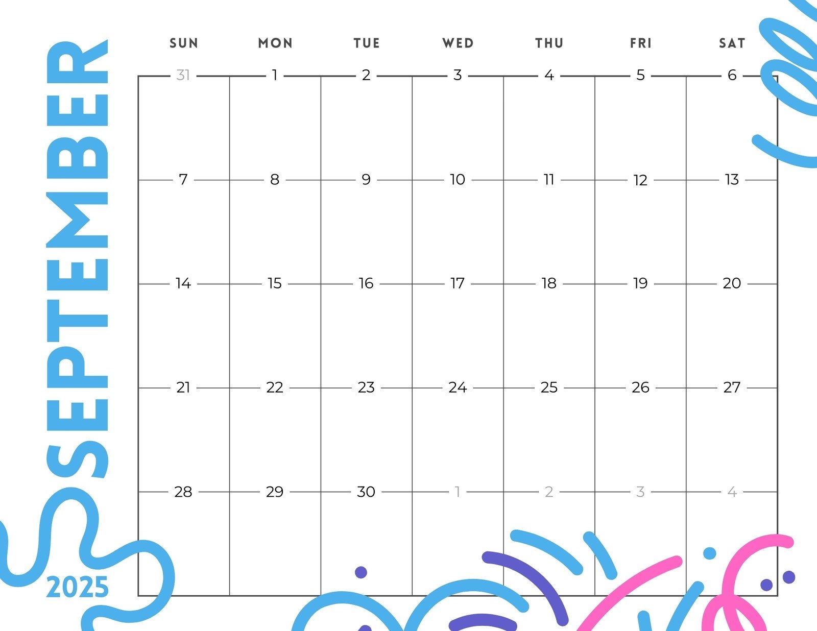 September 2025 Calendar Template Excel