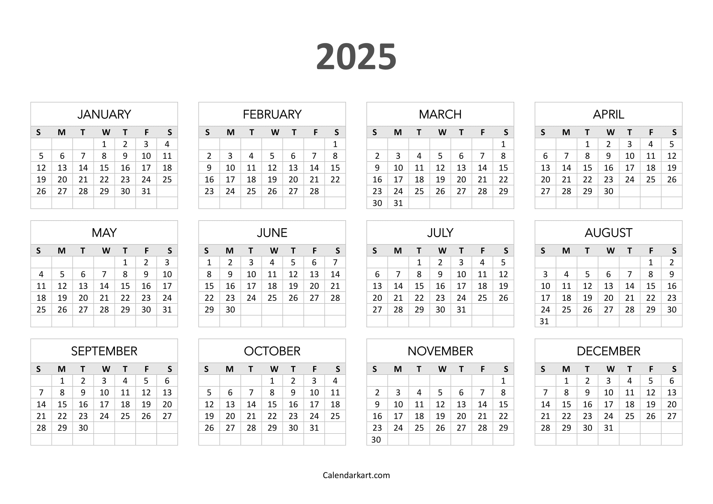 Free Printable Year At A Glance Calendar 2025 CalendarKart