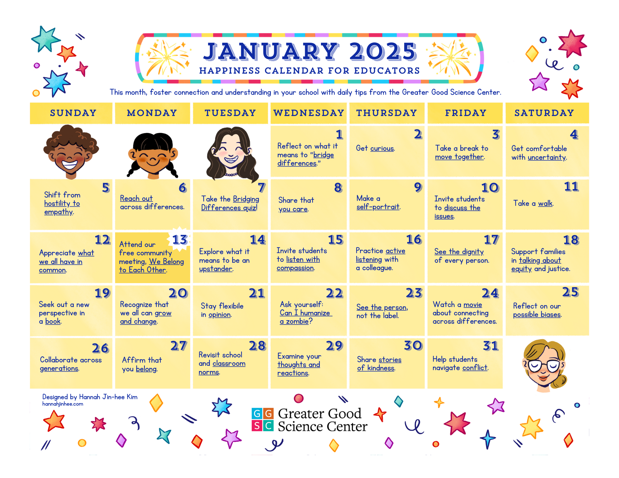 Happiness Calendar For Educators For January 2025