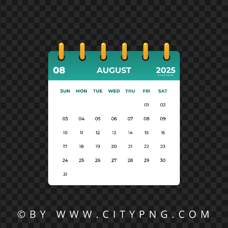 August 2025 Calendar Png Free Download