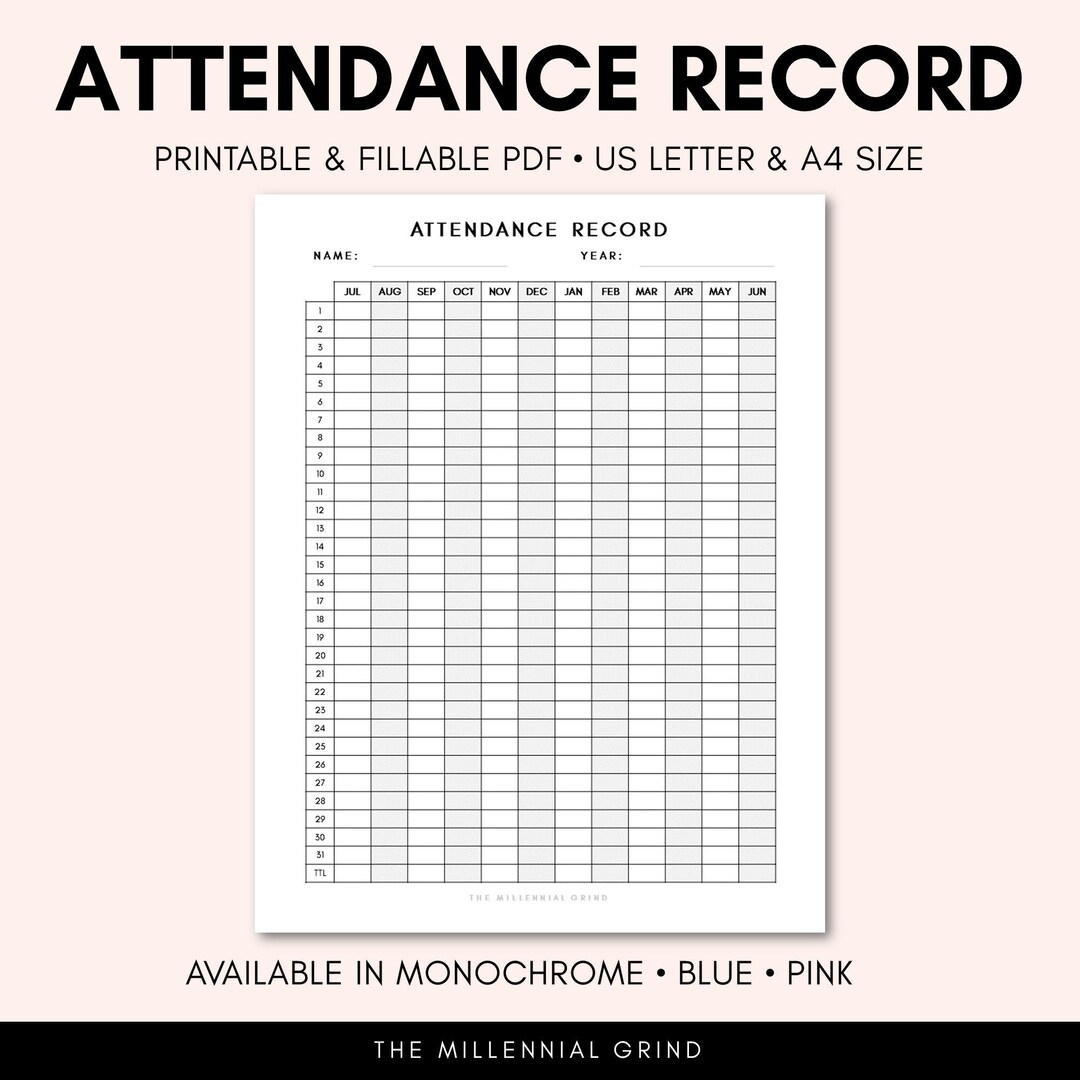Homeschool Attendance Record Printable Fillable PDF Attendance Tracker Homeschool Printables Letter U0026 A4 3 Colors Etsy
