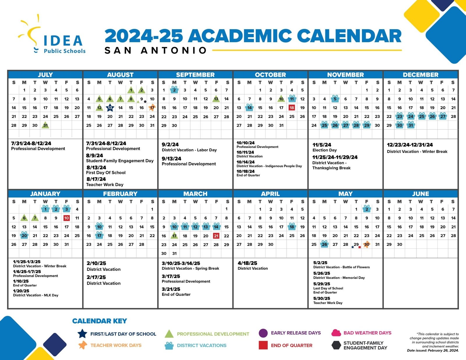 Idea Public Schools San Antonio Calendar 24 25 PDF EduCounty