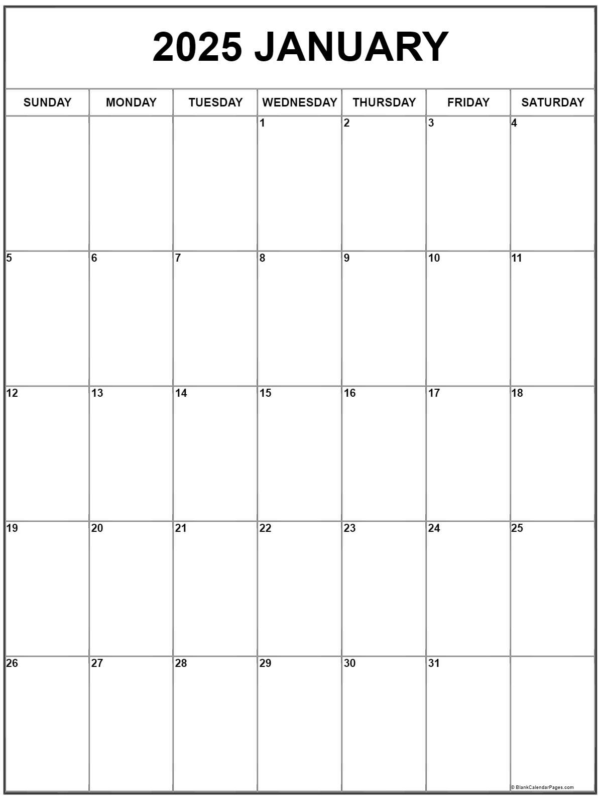 January 2025 Vertical Calendar Portrait