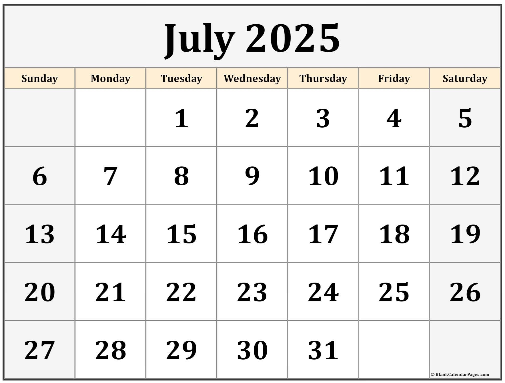 Printable Calendar For July 2025 Free Printable Calendar For July 2025 Free