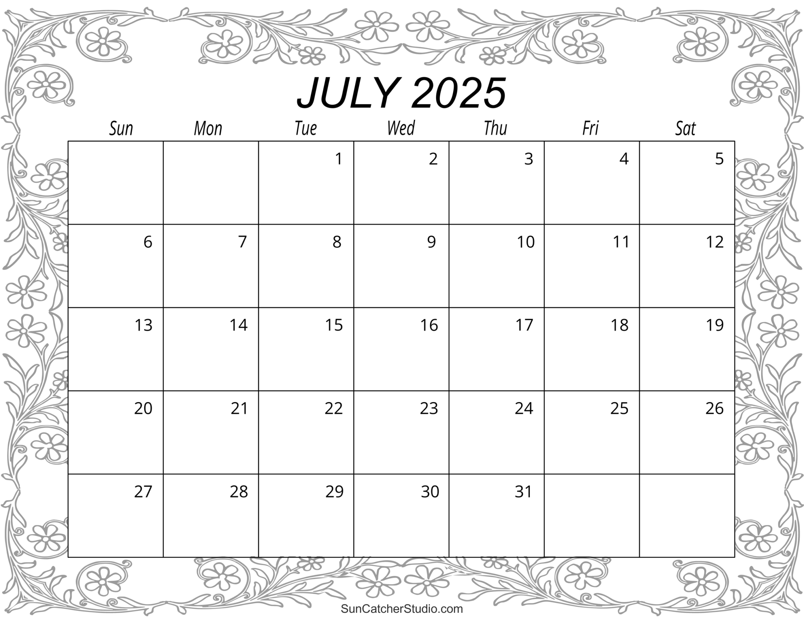 Weekly Calendar July 2025 Printable