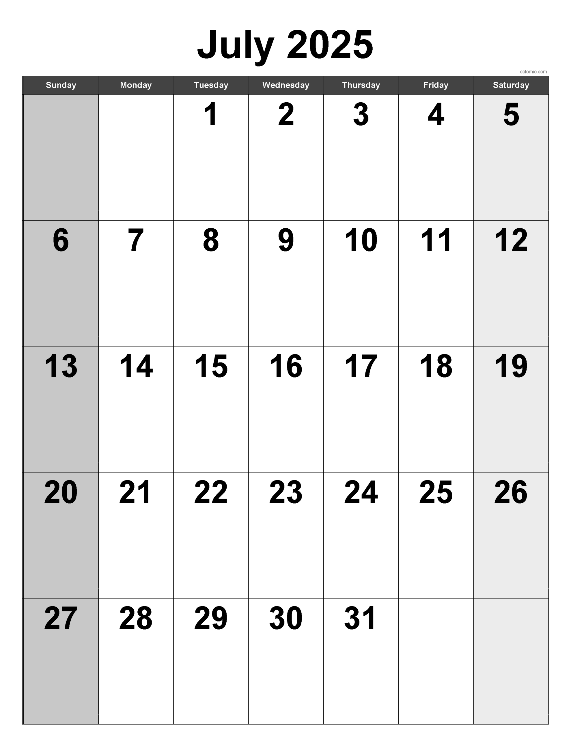 July 2025 Calendar Free Printable PDF XLS And PNG