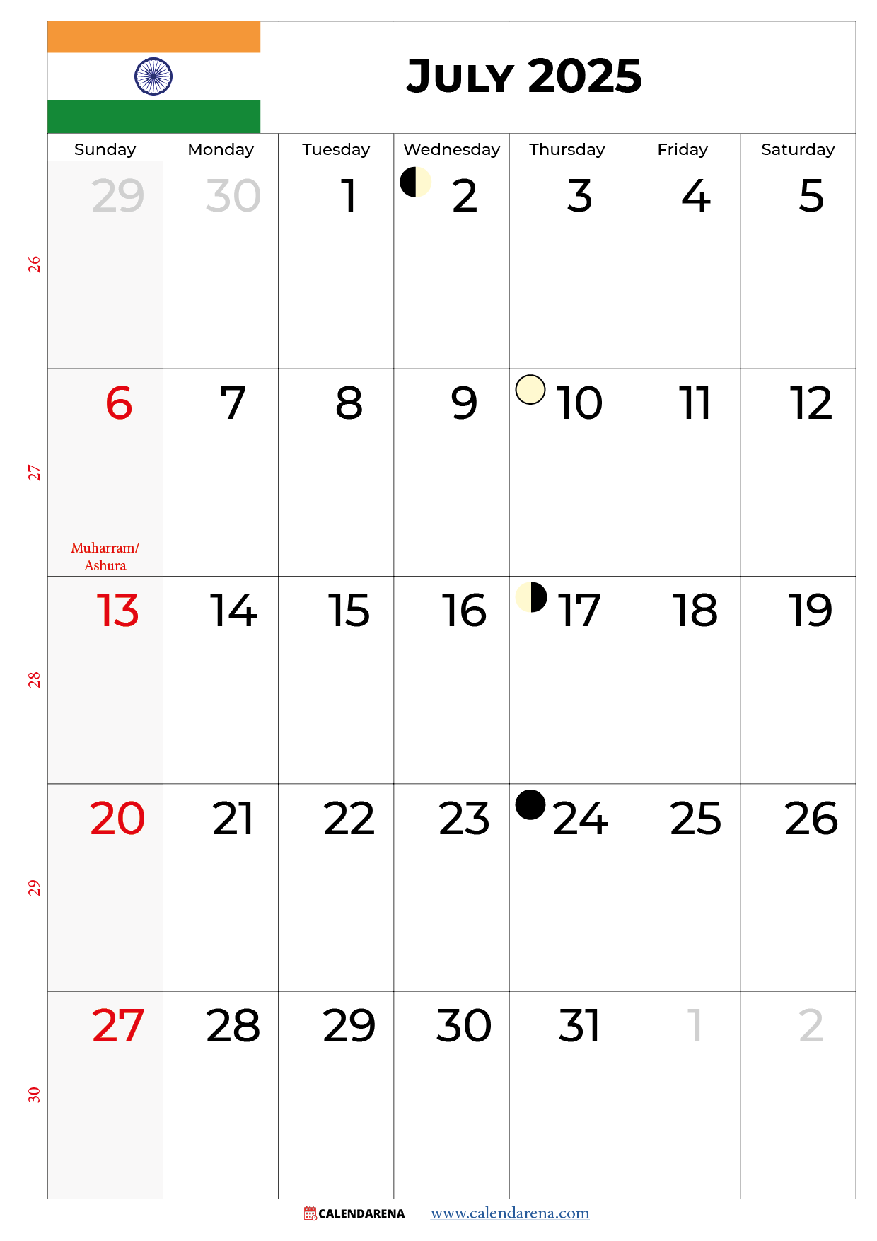 July 2025 Calendar India