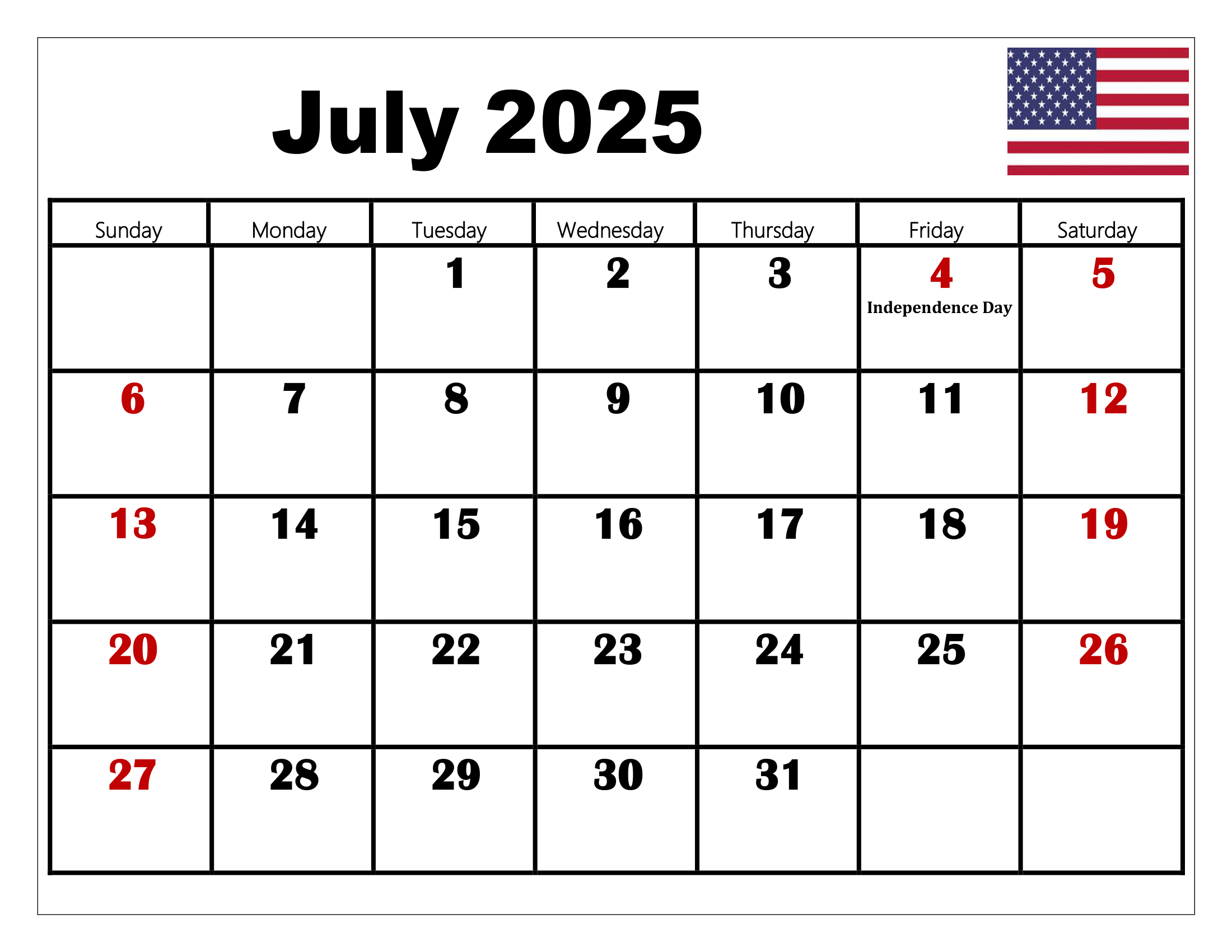 Us July Calendar 2025