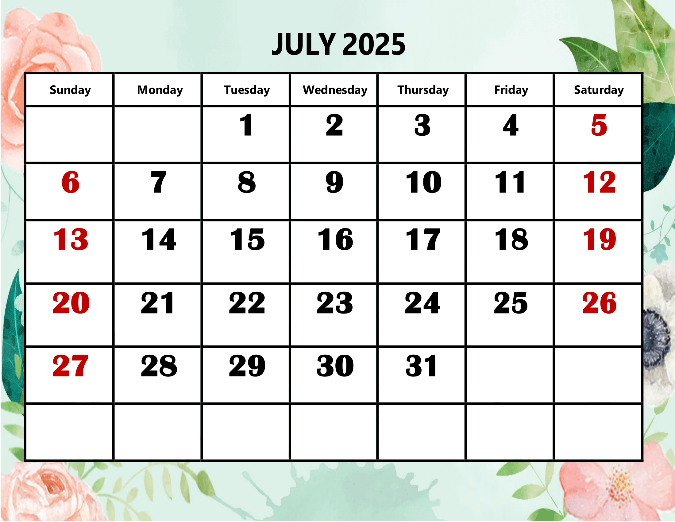 21 July 2025 Calendar