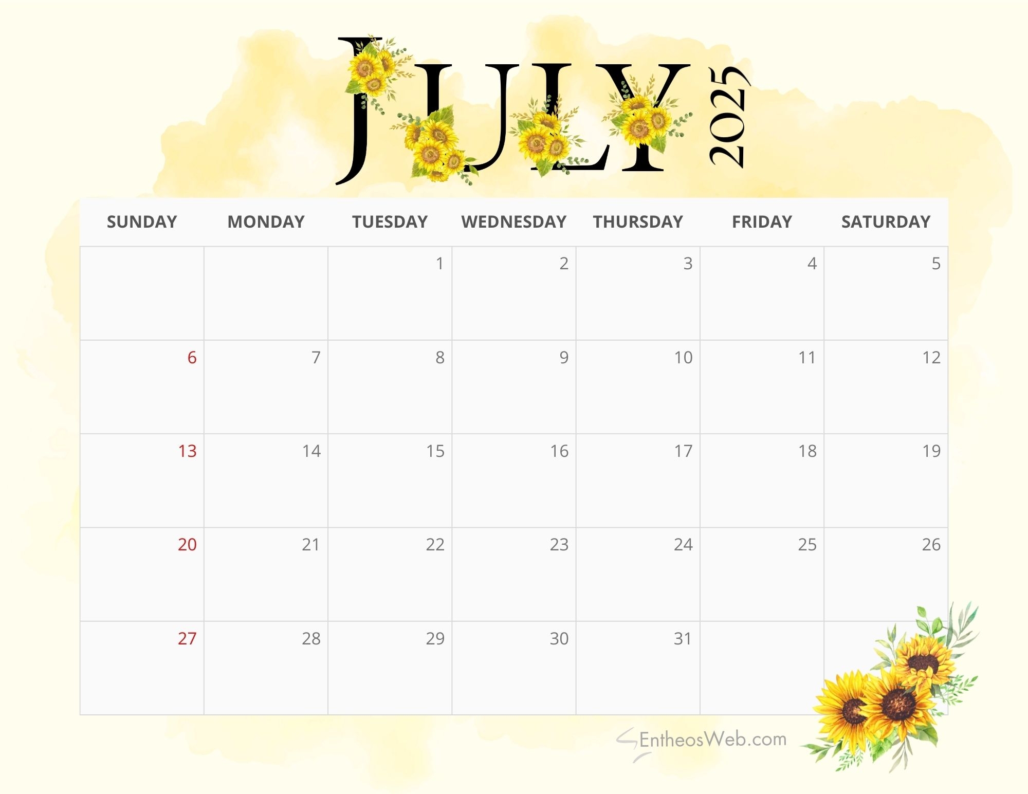 Printable Calendar 2025 Monthly July