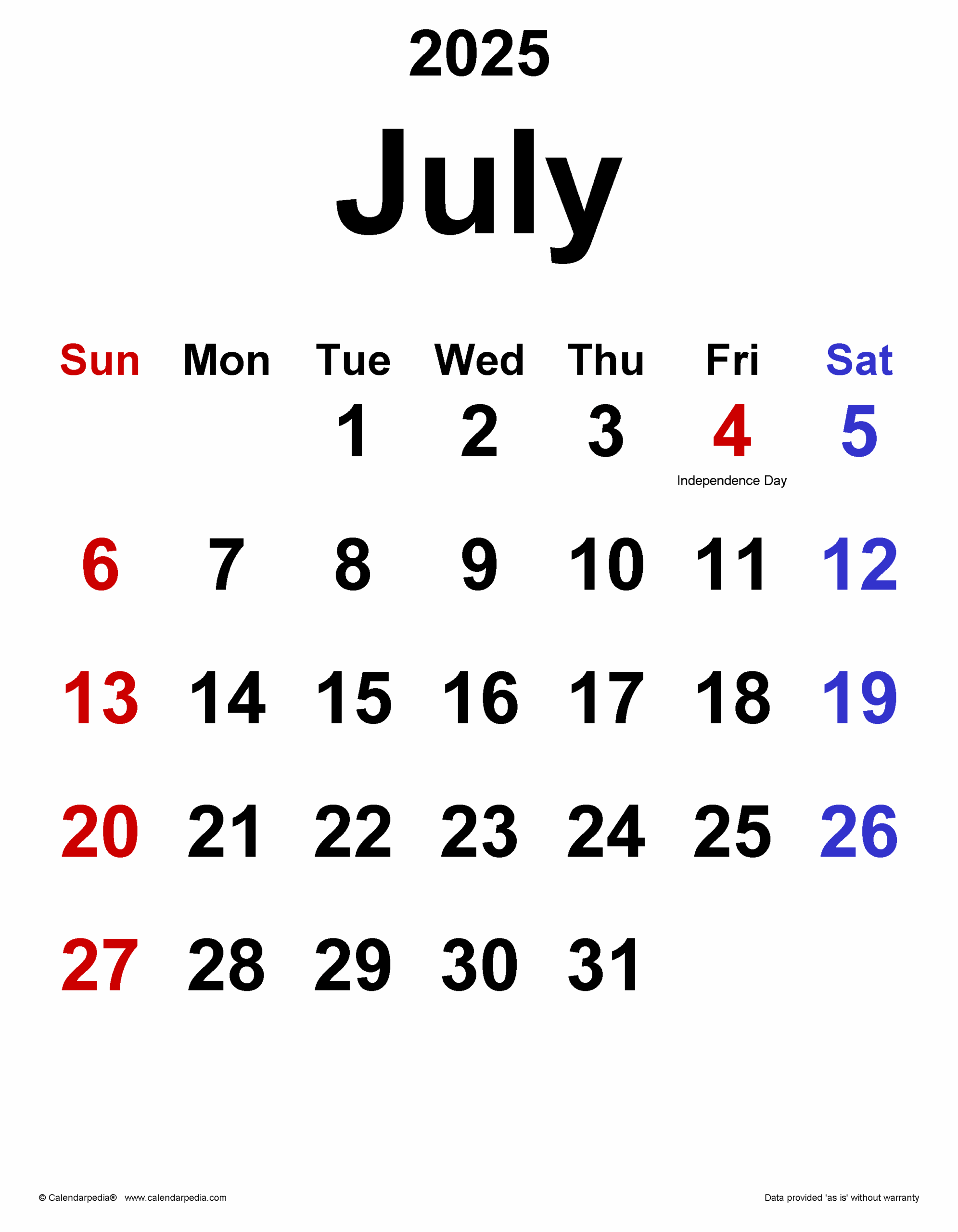 28 July 2025 Calendar