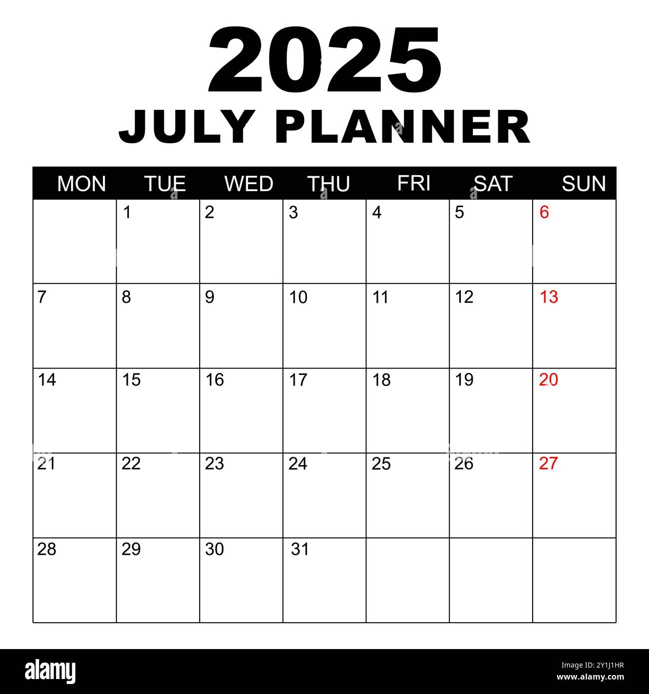 July 2025 Calendar Week Starts On Monday Blank Calendar Template Fits Letter Size Page Stationery Design Simple Set Calendar 2025 Monthly Stock Vector Image U0026 Art Alamy