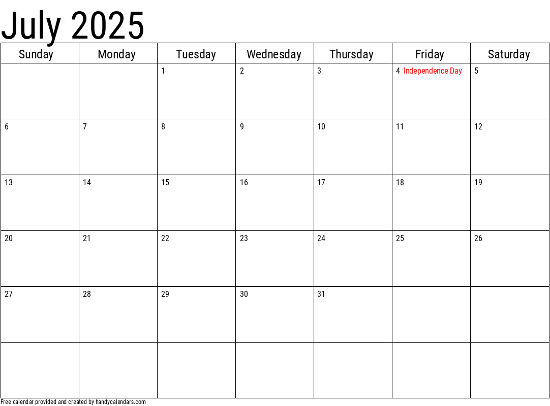 July 2025 Calendar With Holidays Handy Calendars July 2025 Calendar With Holidays Handy Calendars