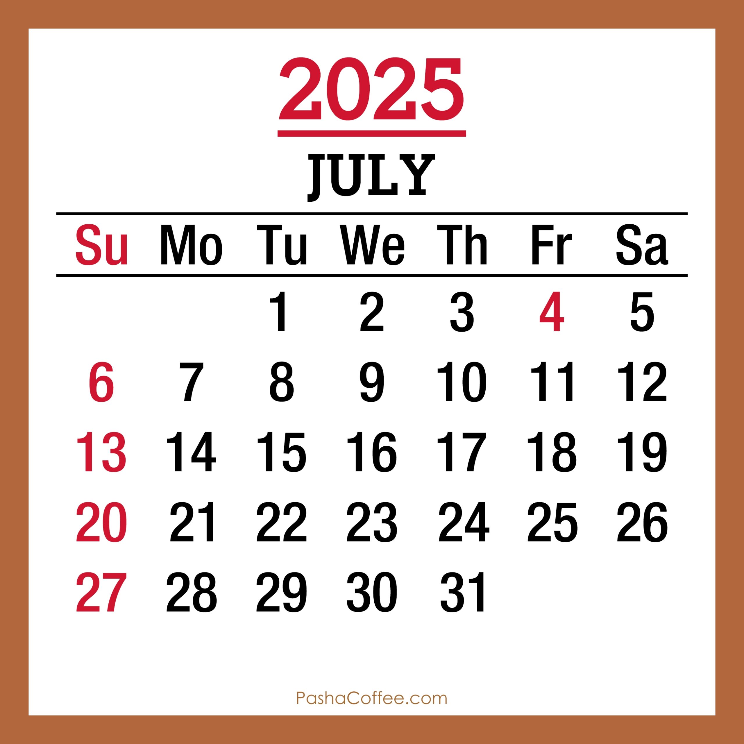 2025 Calendar July Holiday