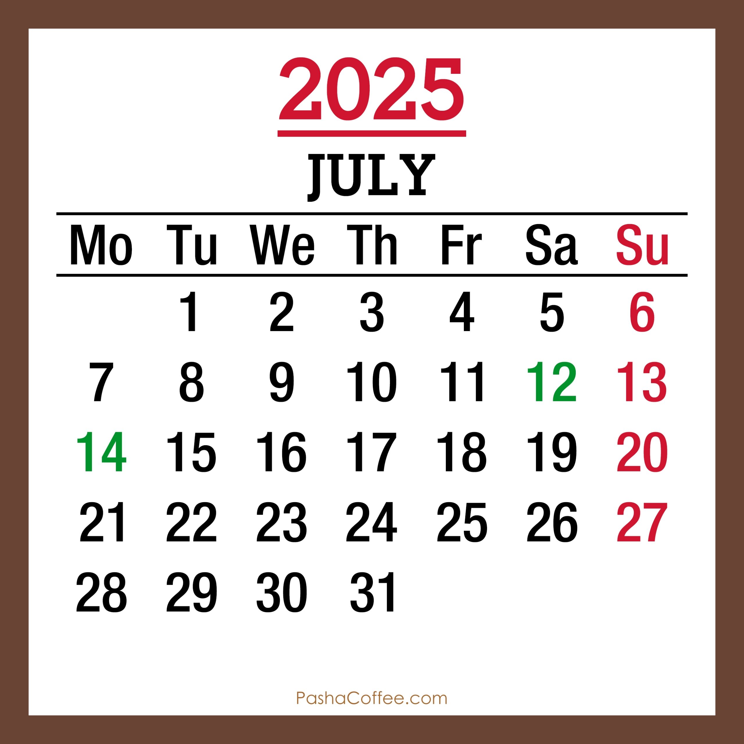 July 2025 Monthly Calendar With UK Holidays Printable Free Brown July 2025 Monthly Calendar With UK Holidays Printable Free Brown