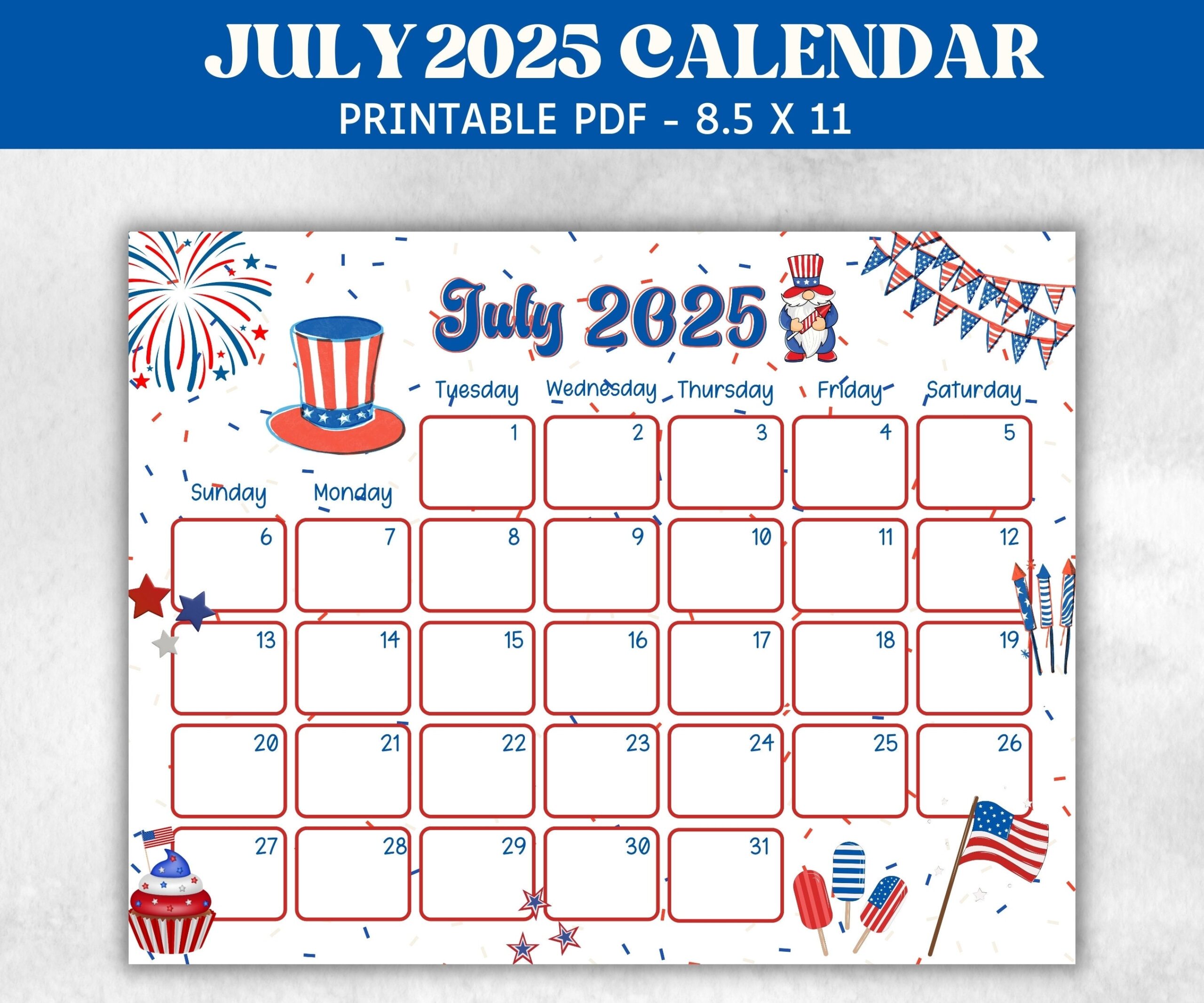 Kids July 2025 Calendar Printable 2025 Calendar Homeschool Preschool Calendar Board Childrens Monthly Planner 4th Of July Calendar Etsy
