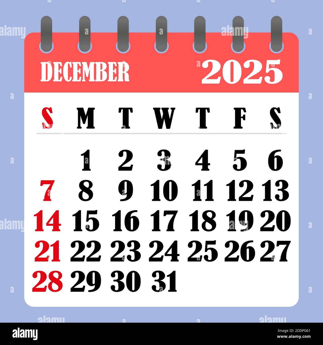 Letter Calendar For December 2025 The Week Begins On Sunday Time 