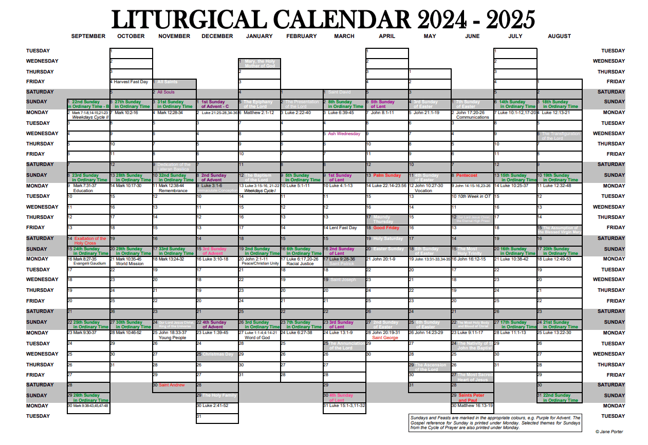 October Liturgical Calendar 2025