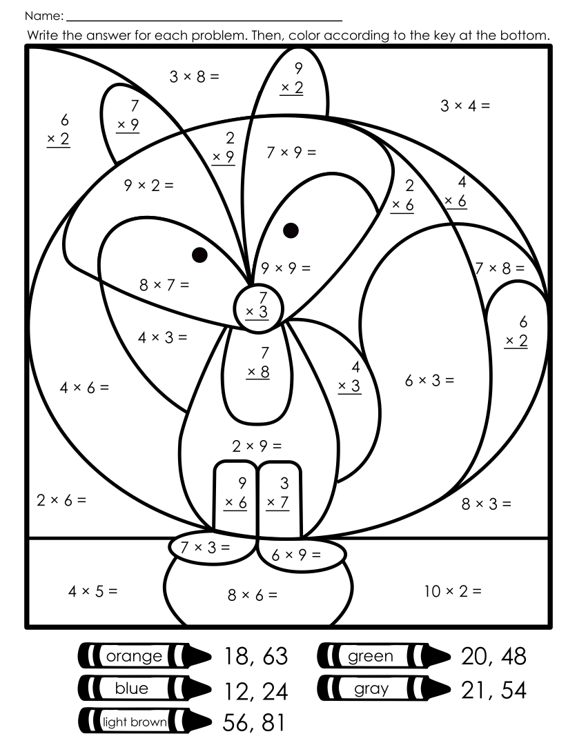 Multiplication Color By Number Free Printable