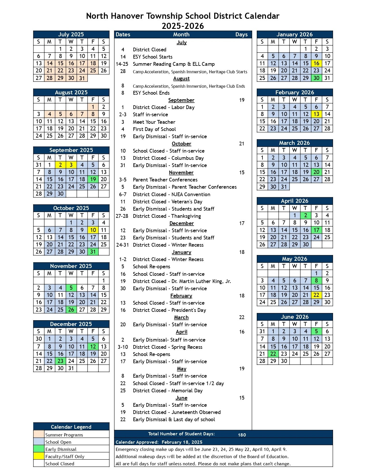North Hanover Township School District Calendar 25 26 Revised PDF EduCounty