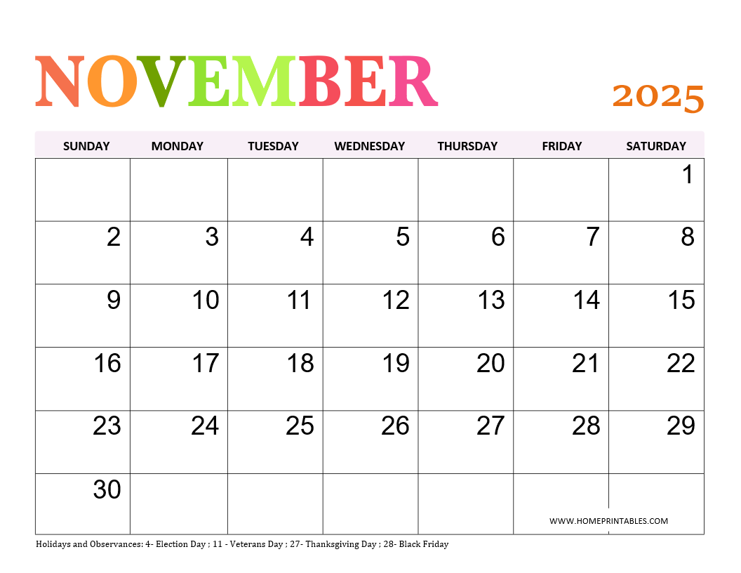 November 2025 Calendar 33 Beautiful Free Printables Home 
