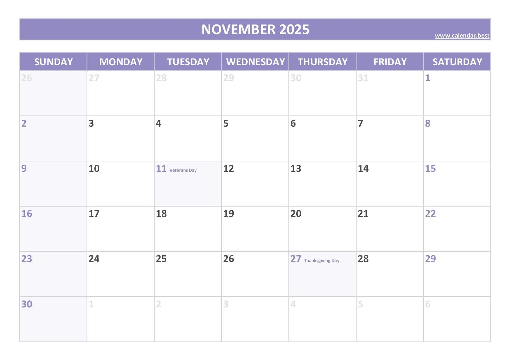 Show Me A 2025 November Calendar