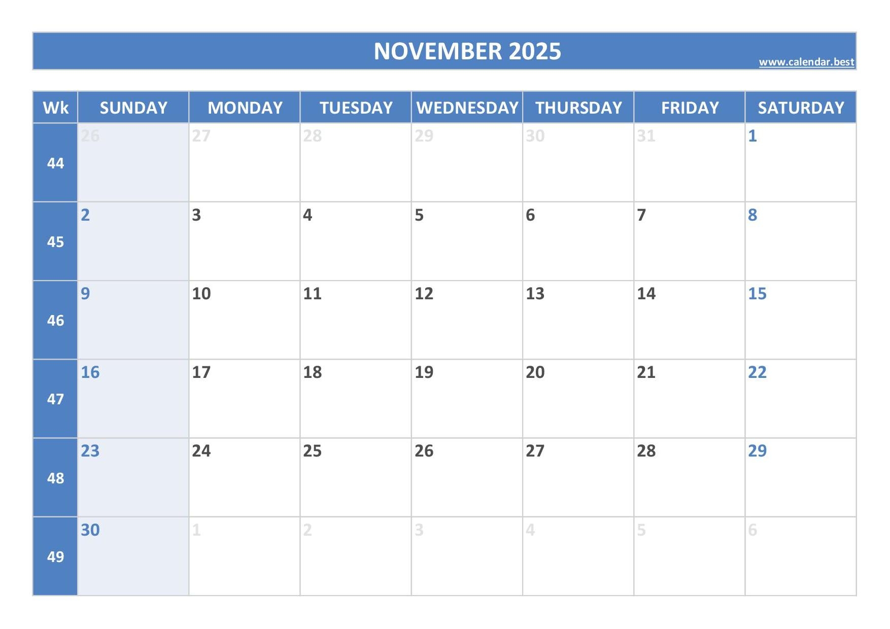 November 2025 Calendar Calendar best