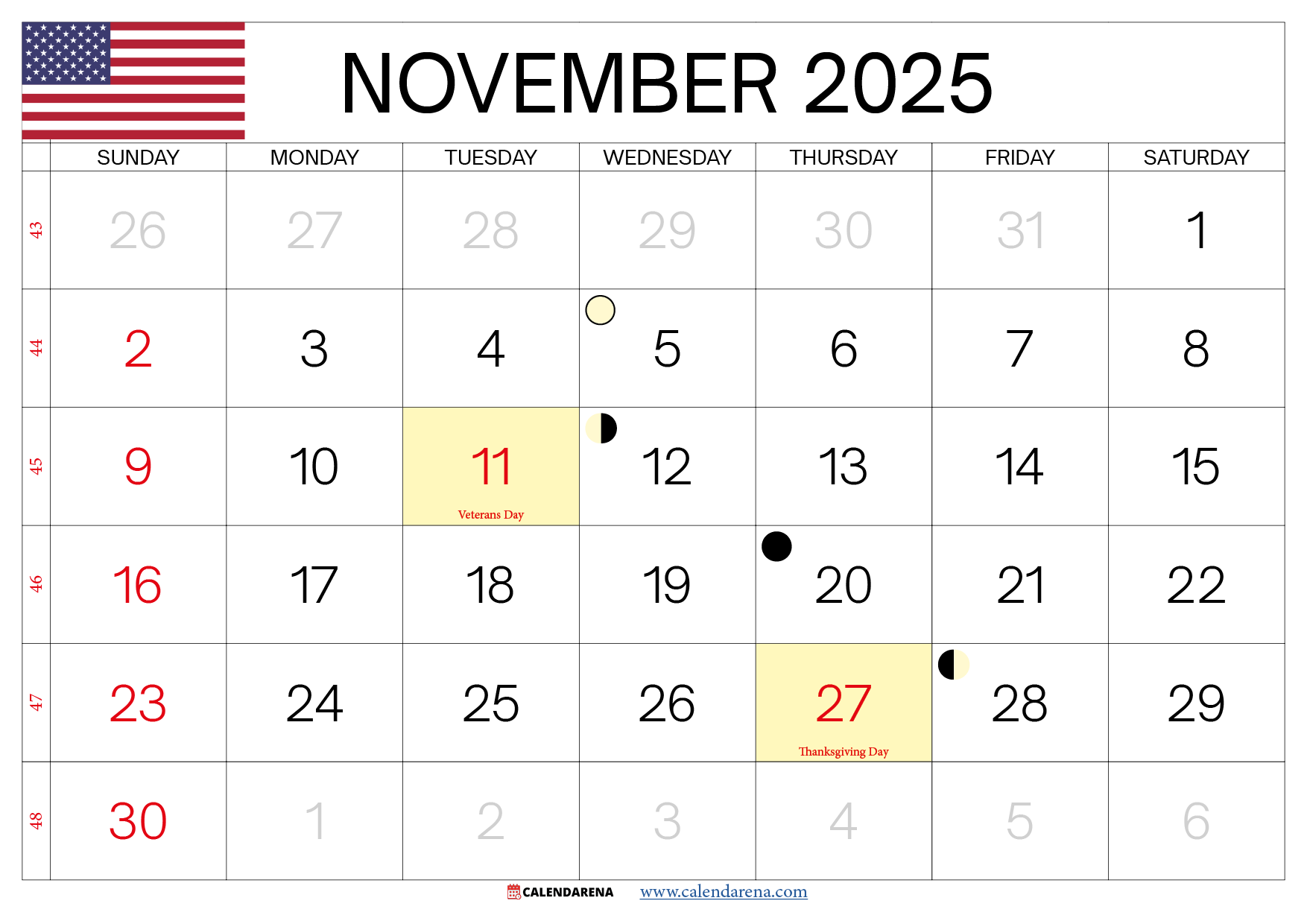 Us Holiday Calendar November 2025