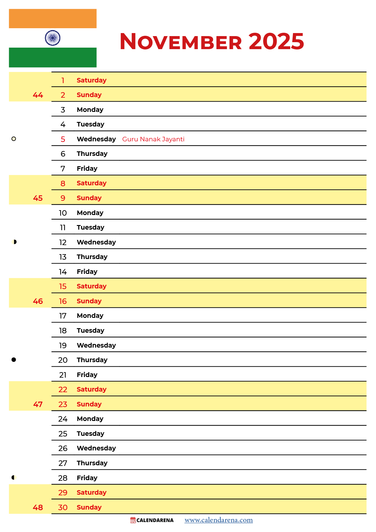 November 2025 Indian Calendar