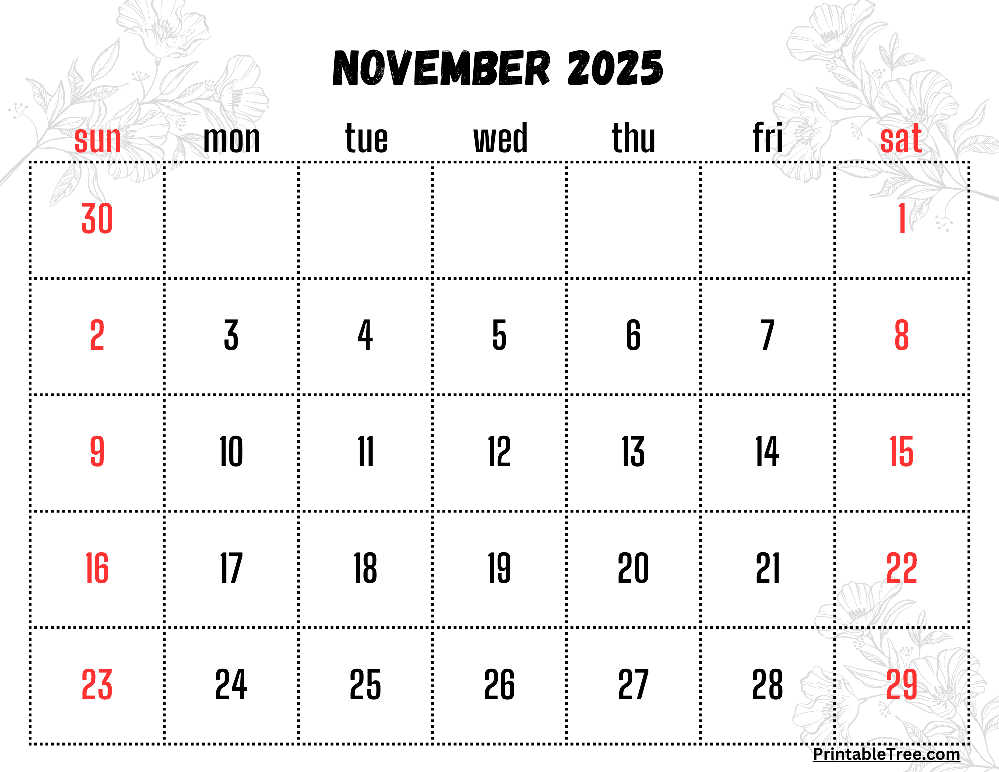 November Holidays 2025 Calendar