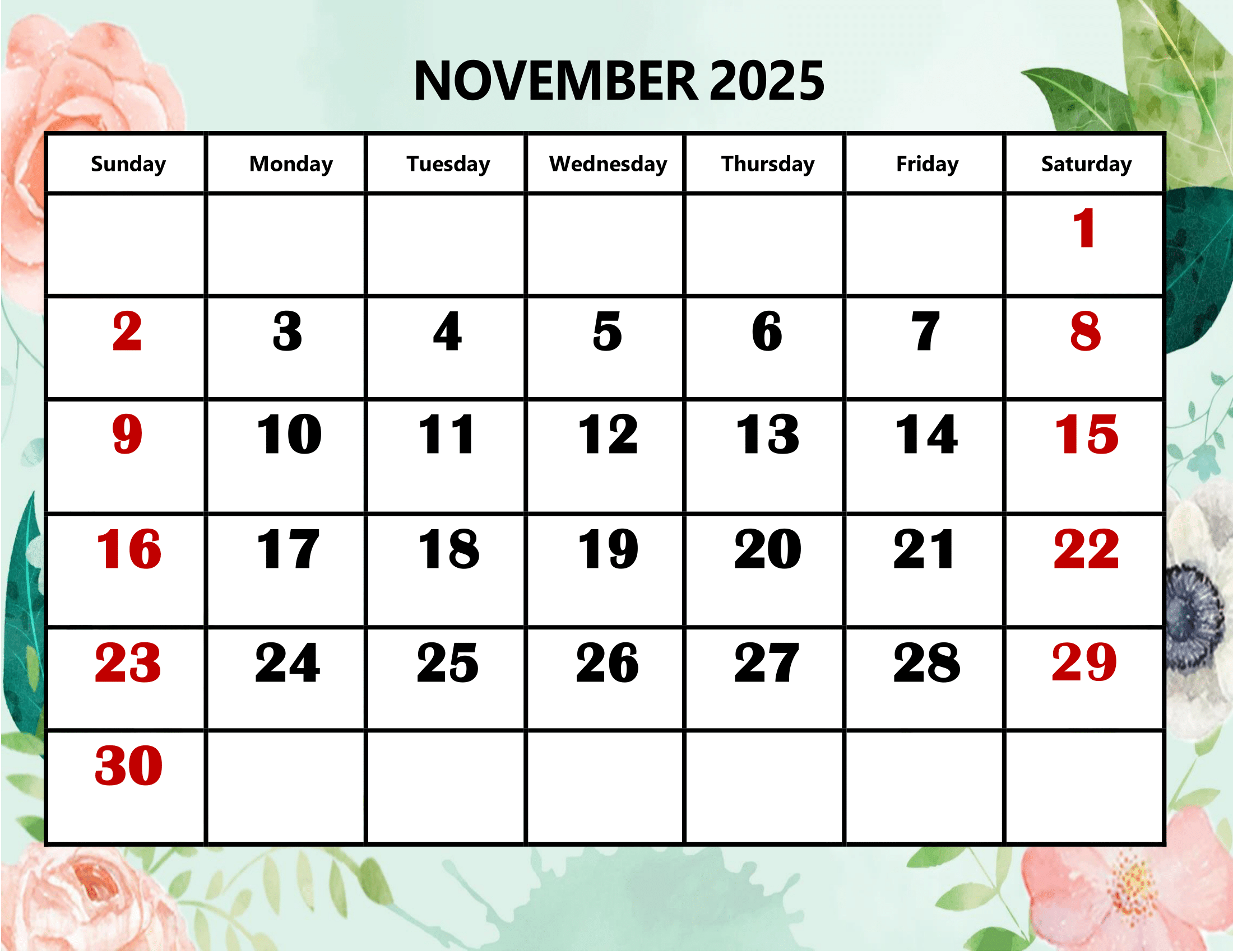 Show The Calendar For November 2025