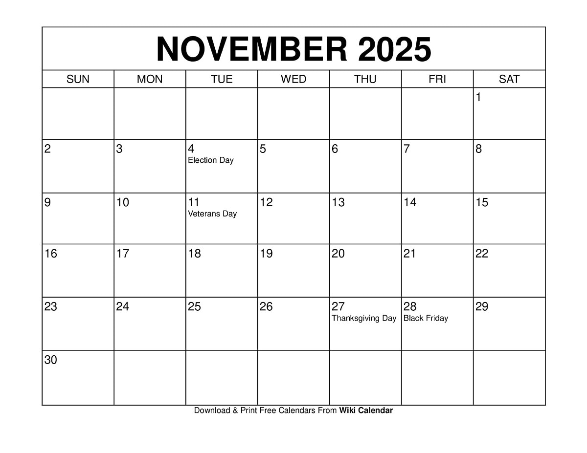 November Calendar 2025 Wiki