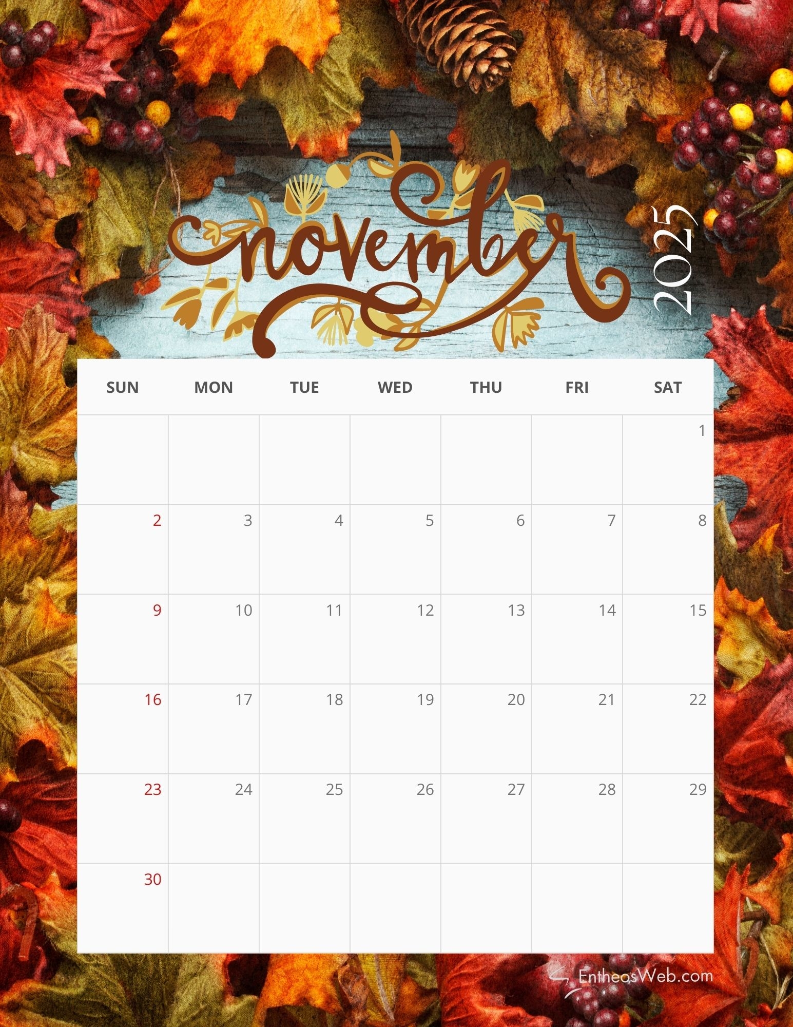 November Desktop Wallpaper Calendar 2025