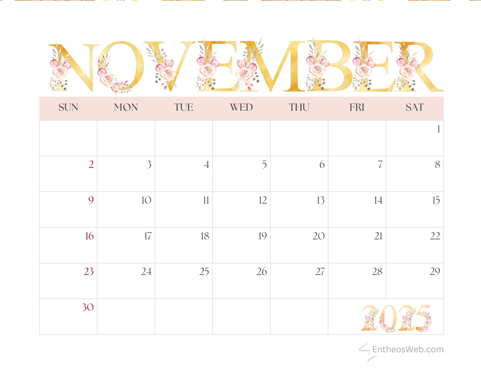 Transparent November Calendar 2025