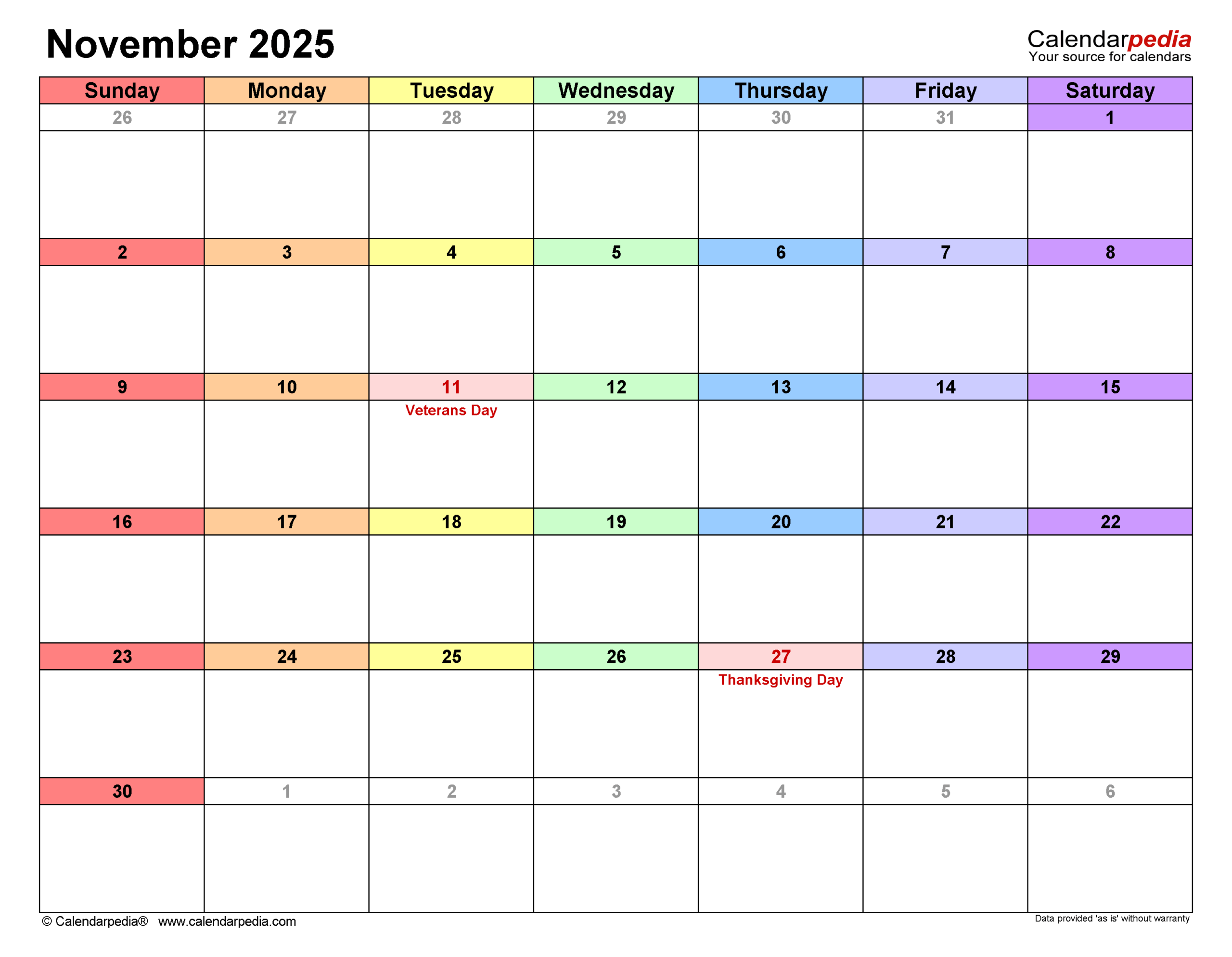 November 2025 School Calendar