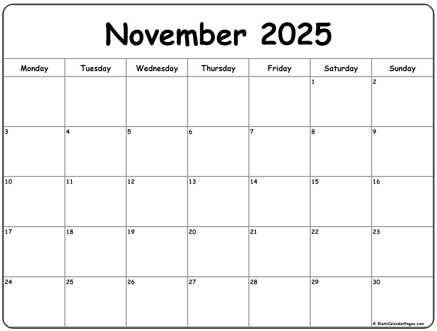 Week Calendar November 2025