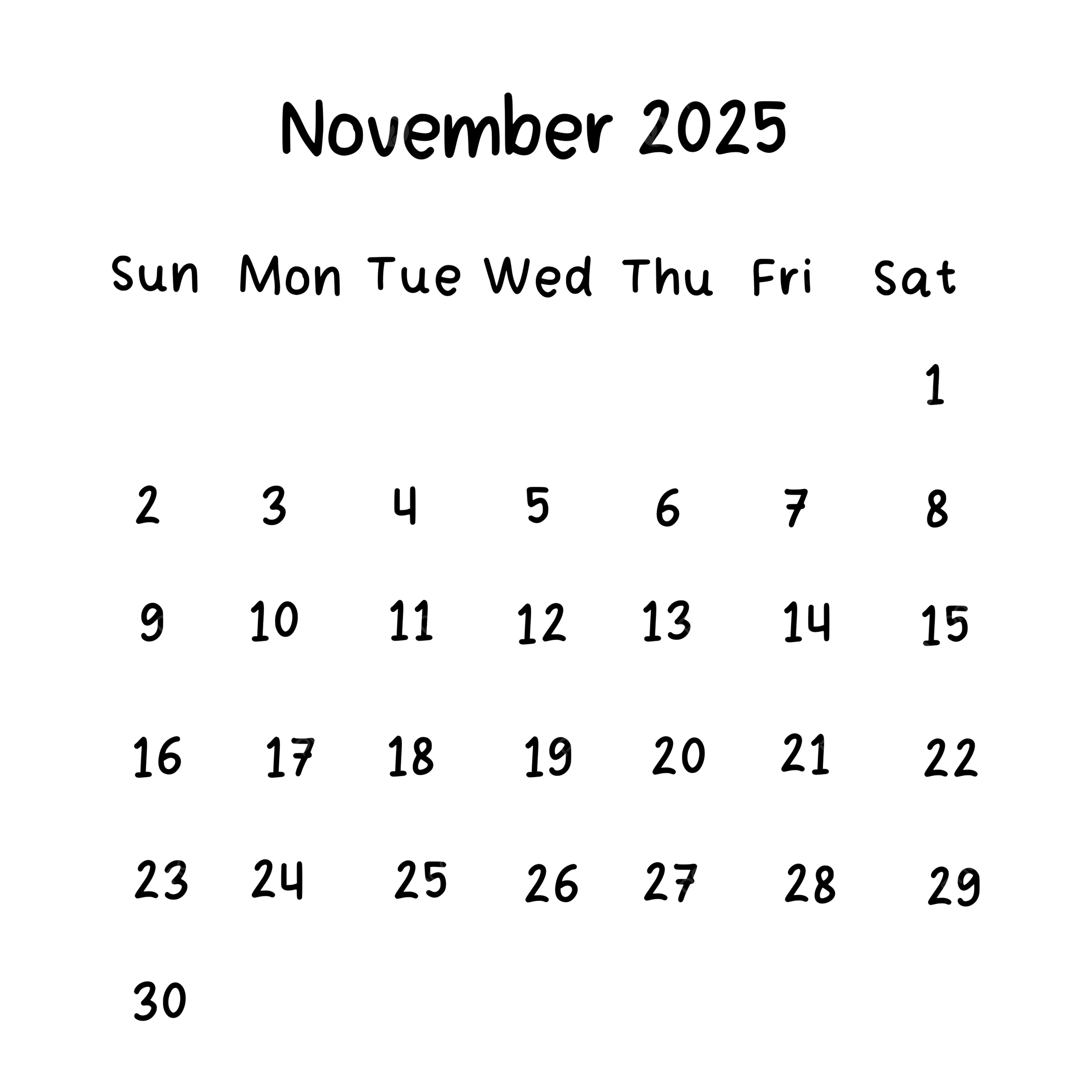 November 2025 Plain Calendar In Black Color 2025 Calendar