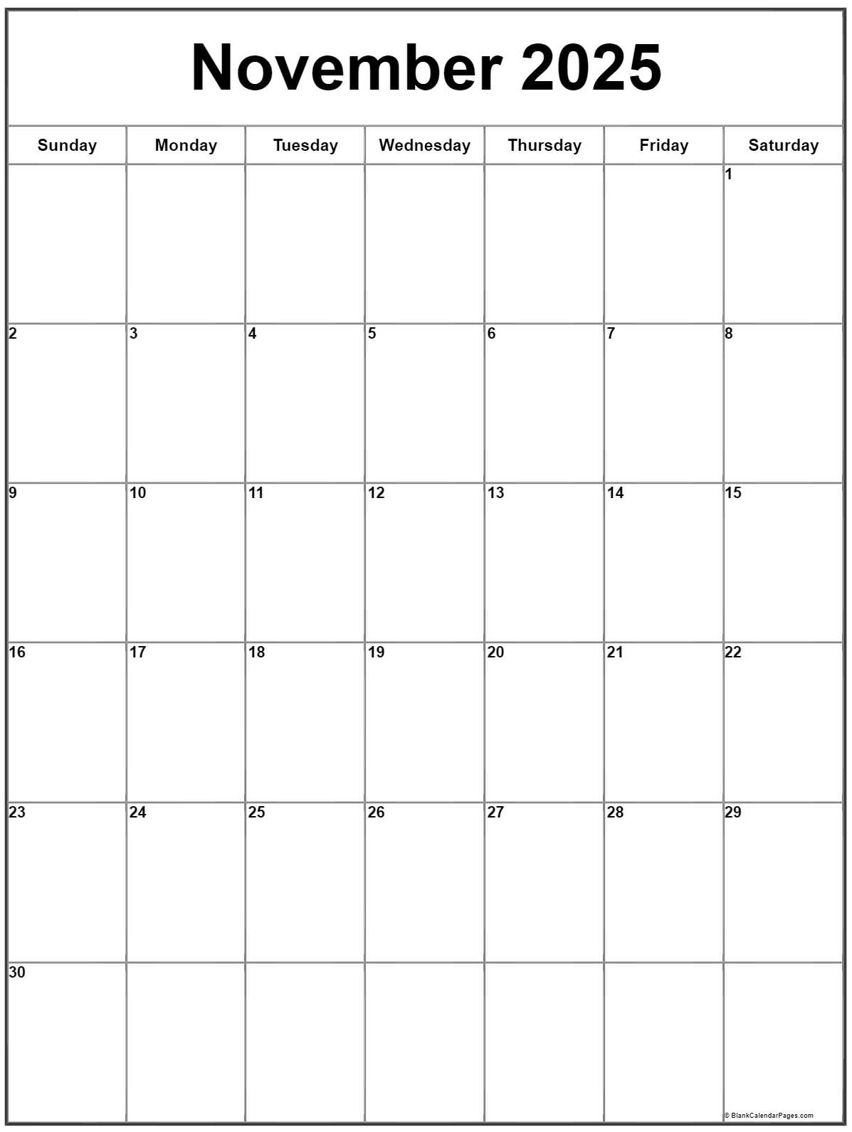 Vertical Calendar November 2025
