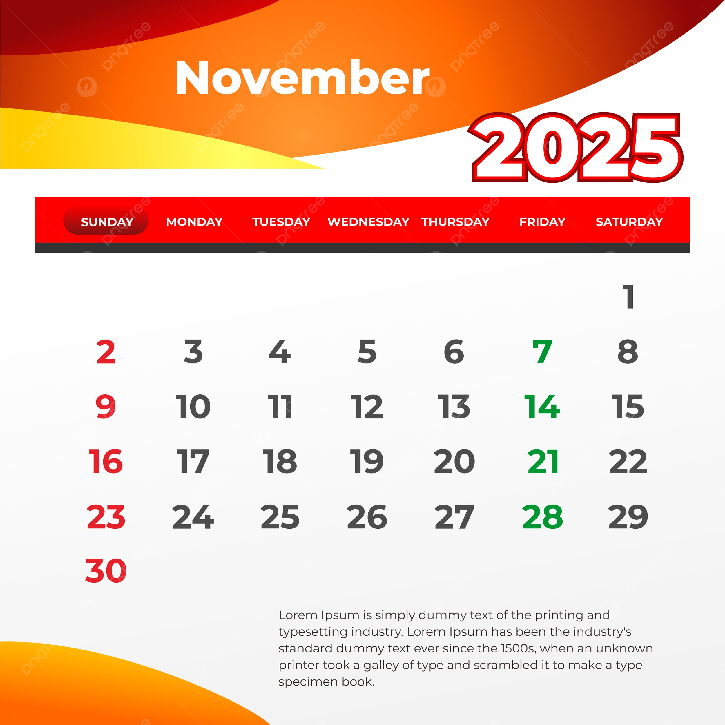 November 2025 Wall Calendar Print And Post On Social Media Vector 