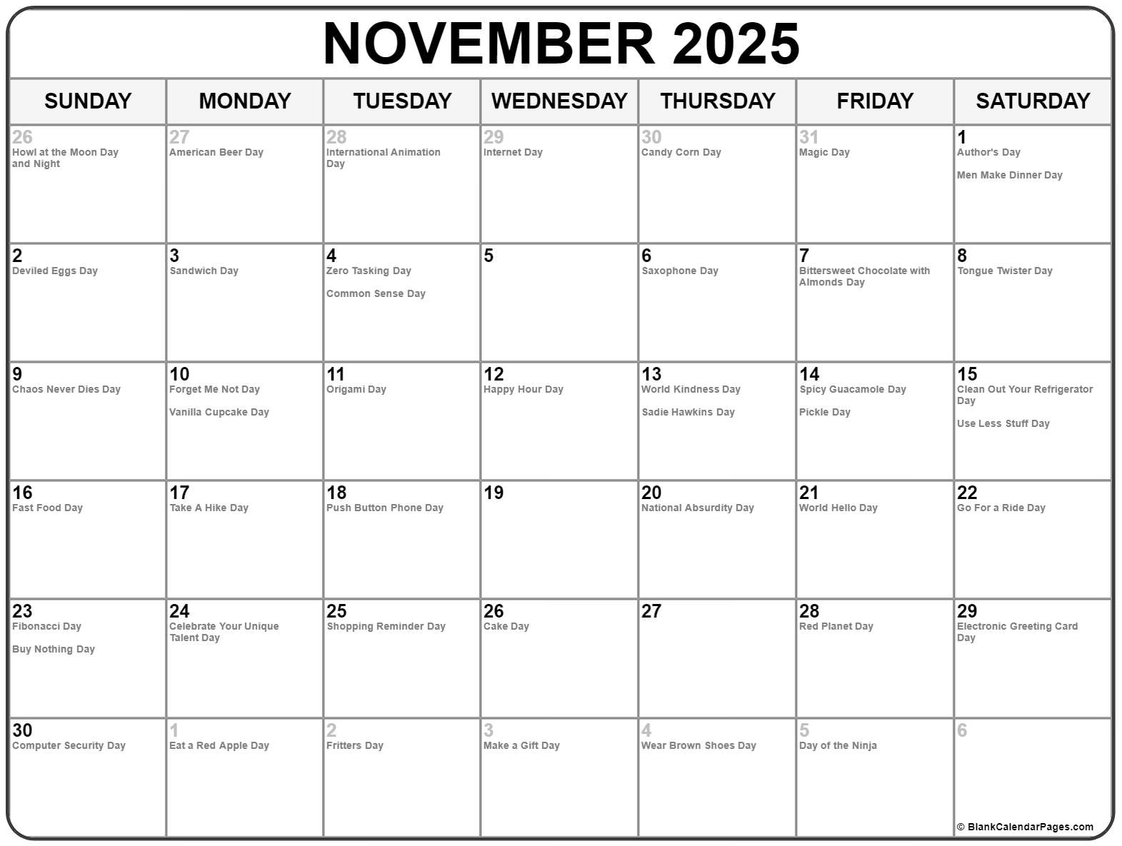 November National Days Calendar 2025